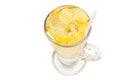 Refreshing ice cold ginger lemon tea in transparent glass Royalty Free Stock Photo