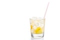 Refreshing ice cold ginger lemon tea in transparent glass Royalty Free Stock Photo