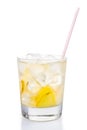 Refreshing ice cold ginger lemon tea in transparent glass on vertical format Royalty Free Stock Photo