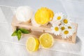 Refreshing ice cream in waffle cones with lemon flavour Royalty Free Stock Photo