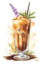 Refreshing Iced Coffee with Basil Garnish and Straw in Glass