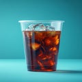 Refreshing Iced Coffee in a Disposable Plastic Cup, Isolated on a Vibrant Blue Background. Royalty Free Stock Photo