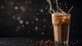 Iced Coffee Splash with Cinnamon Stick on Dark Background for Refreshing Beverage Royalty Free Stock Photo