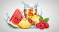 Refreshing iced drink with watermelon, pineapple, raspberry splash Royalty Free Stock Photo