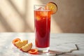 Refreshing iced plum soda with fresh slices on marble surface Royalty Free Stock Photo