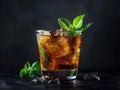 Refreshing iced tea cocktail with mint leaves