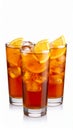 Refreshing iced tea drinks with lemon slices and ice cubes on a white background Royalty Free Stock Photo