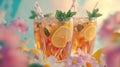 Refreshing iced tea drinks surrounded by flowers Royalty Free Stock Photo