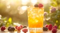 Refreshing iced tea with mixed berries at sunset in a garden setting Royalty Free Stock Photo