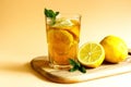 Refreshing Iced Tea Out Of Black Tea, Lemon Slices, Garnished With Fresh Mint Leaves. Royalty Free Stock Photo