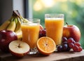 Fresh Morning Breakfast with Fruits and Juice