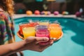 Refreshing juice at a luxurious poolside retreat. Generative AI