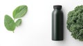 Refreshing Kale Smoothie Bottle Resting Beside Fresh Greens in a Tranquil Kitchen Setting Royalty Free Stock Photo