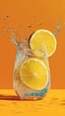 Refreshing Lemon Drink Splash in Glass on Orange Background Royalty Free Stock Photo
