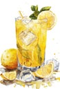 Refreshing Lemon Iced Tea in a Glass with Ice Cubes and Mint Royalty Free Stock Photo