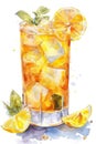 Refreshing Lemon Iced Tea in a Glass with Ice Cubes and Mint Royalty Free Stock Photo