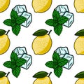 Refreshing lemon and mint ice cubes seamless pattern vector background illustration Royalty Free Stock Photo