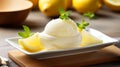 A refreshing lemon sorbet in a lemon shaped dish