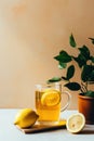 Refreshing Lemon Tea in Minimal Glass on Table Top AI Generated