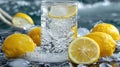 Refreshing lemonade with ice and fresh lemons by a poolside in summer sunlight Royalty Free Stock Photo