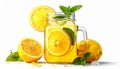 Refreshing Lemonade with Mint in Glass Jar on White Background Still Life Royalty Free Stock Photo