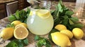 Refreshing Lemonade Pitcher Surrounded by Fresh Lemons and Mint Leaves Royalty Free Stock Photo