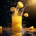 Refreshing lemonade splash in a glass. citrus burst with fresh lemons. vibrant summer drink. perfect for beverage ads Royalty Free Stock Photo