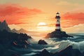 Refreshing Lighthouse morning background. Generate Ai