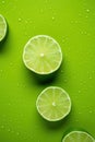 Refreshing Lime and Cut Lime on Green Background AI Generated