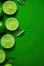 Refreshing Lime and Cut Lime on Green Background AI Generated