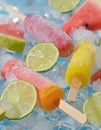 Refreshing lime and fruits ice pops Royalty Free Stock Photo