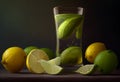 Refreshing lime lemonade with lime wedges on the table. AI Generated
