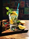 Refreshing Lime Mint Cooler on a Sunlit Terrace
