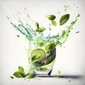 Refreshing Lime and Mint Splashing into a Mojito Cocktail. Perfect for Summer Parties. Royalty Free Stock Photo