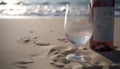 Refreshing liquid in glass, beach waves, tropical sunset celebration generated by AI