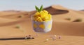 Refreshing Mango Chia Seed Pudding in Desert Sandscape for Healthy Indulgence Royalty Free Stock Photo