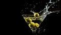 Refreshing martini with olive, splashing in drinking glass generated by AI Royalty Free Stock Photo