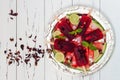 Refreshing mexican style ice pops - watermelon, hibiscus, lime paletas - ice pops - popsicles, served on vintage silver tray