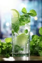 Refreshing mint cocktail mojito with rum and lime, cold drink or beverage Royalty Free Stock Photo