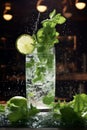 Refreshing mint cocktail mojito with rum and lime, cold drink or beverage Royalty Free Stock Photo