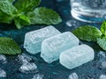 Refreshing mint leaves and ice cubes on dark background Royalty Free Stock Photo