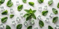 Refreshing mint leaves and ice cubes on a white background a cool and inviting summer design. Generative AI Royalty Free Stock Photo