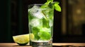 Refreshing mochito with mint, lime and light trepidation of soda Royalty Free Stock Photo