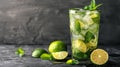 Refreshing mojito cocktail with lime and mint on a dark background Royalty Free Stock Photo