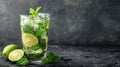 Refreshing mojito cocktail with lime and mint on dark background Royalty Free Stock Photo