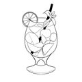 Refreshing Mojito cocktail with lime and mint in a tall glass with a straw and ice. sketch. Isolated. Royalty Free Stock Photo
