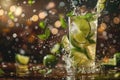 Refreshing Mojito Cocktail with Splashing Lime and Mint Royalty Free Stock Photo