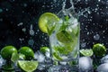 Refreshing Mojito Cocktail with Splashing Lime and Mint Royalty Free Stock Photo