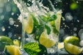 Refreshing Mojito Cocktail with Splashing Lime and Mint Royalty Free Stock Photo