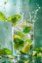 Refreshing Mojito Cocktail with Splashing Lime and Mint Royalty Free Stock Photo